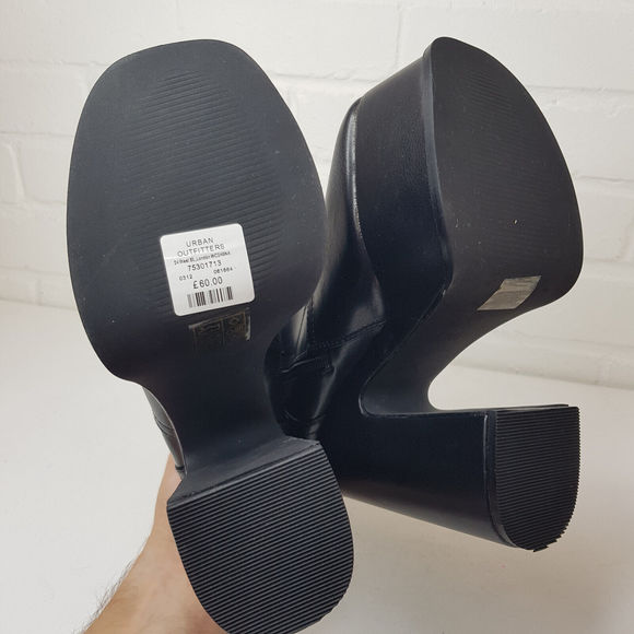 Shellys Nova Platform Boots EU 38 UK 5 Black Sock Vegan PU Party Statement BN - Picture 8 of 15